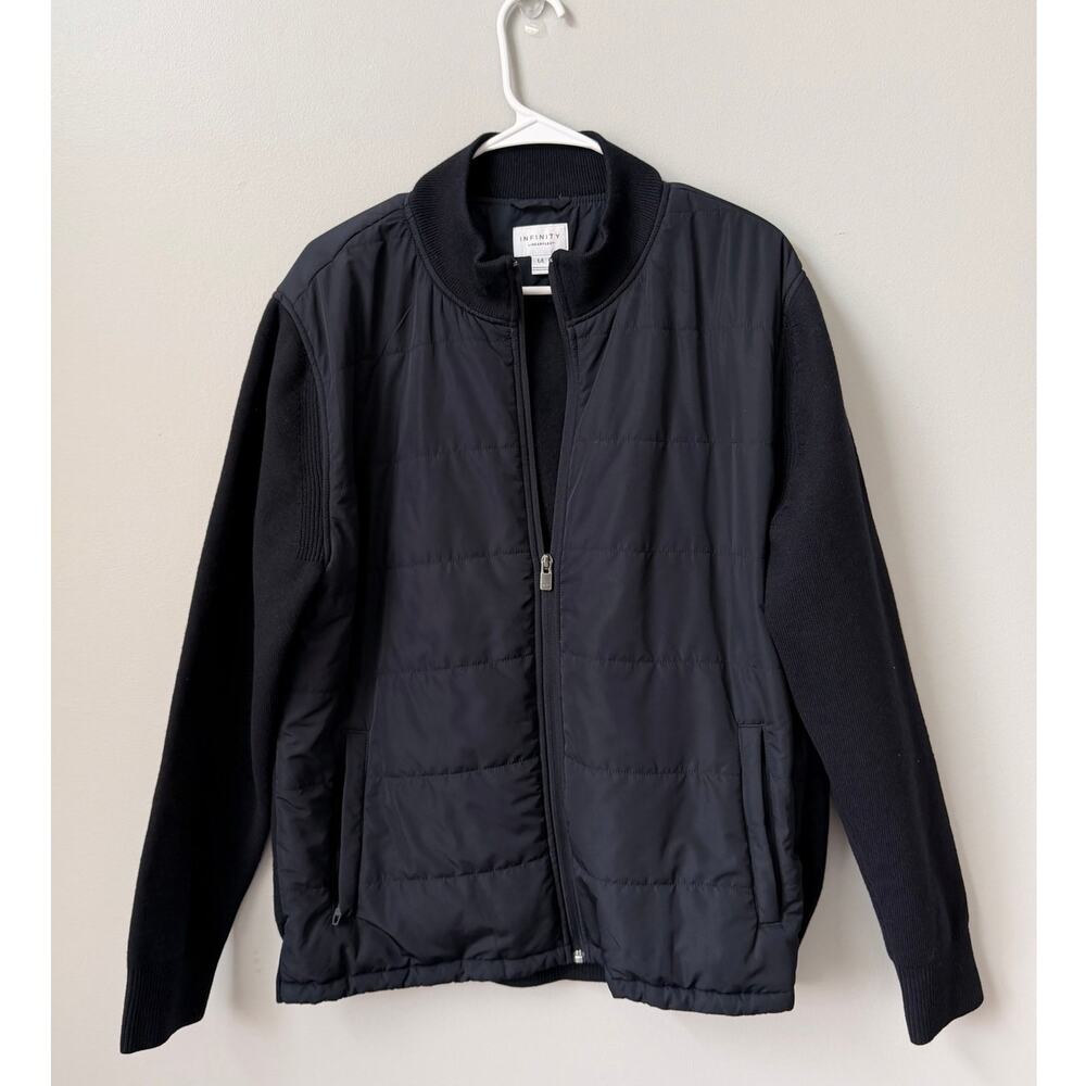 Infinity LinearFlex Men’s Hybrid Mixed Media Sweater Jacket Pockets Black Size L